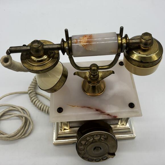 Vtg Italy Rotary Dial Telephone 18K Gold Plated Marble Vimodrone Square Phone - Picture 3 of 12